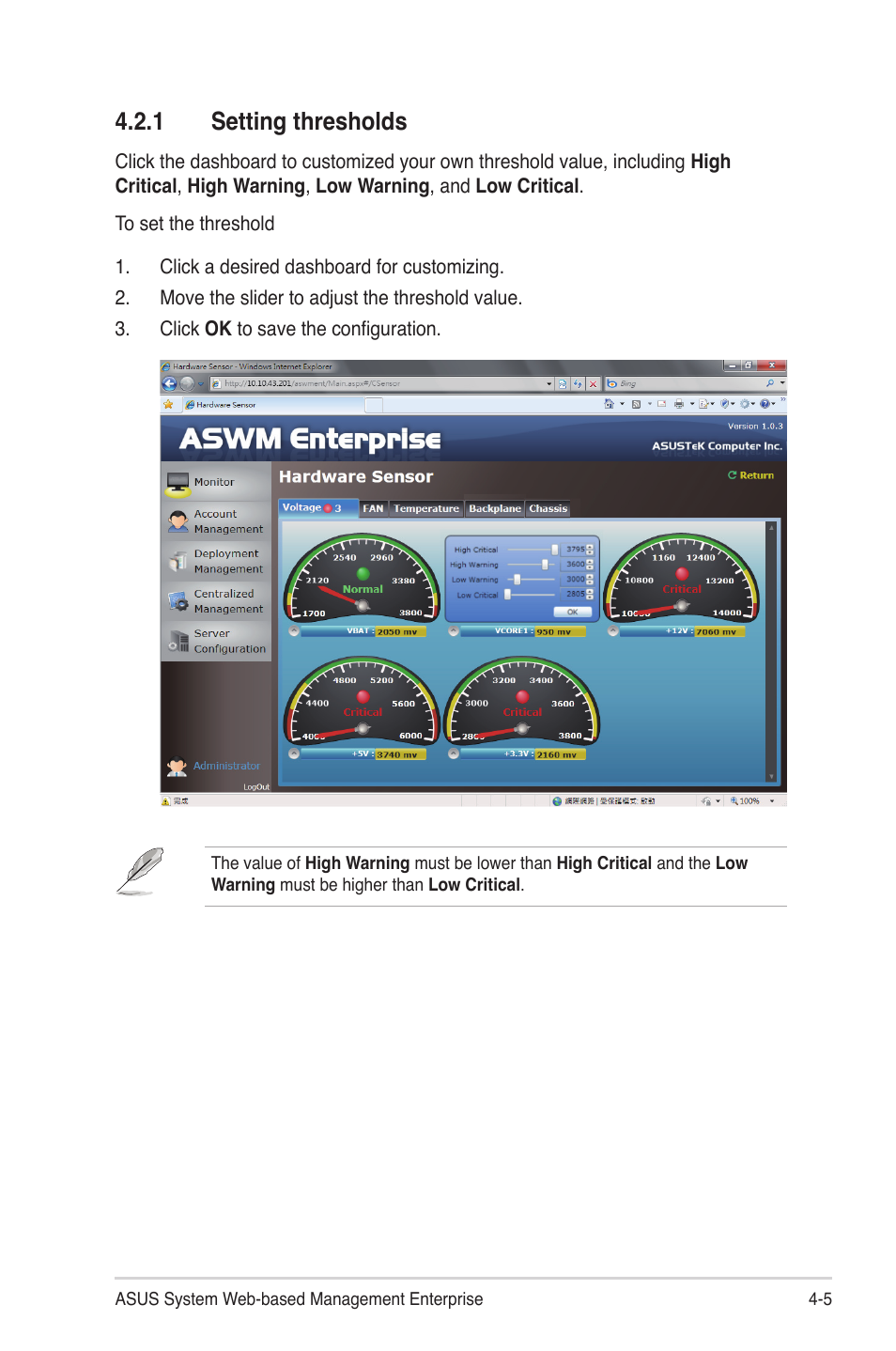 1 setting thresholds | Asus ASWM Enterprise System Web-based Management User Manual | Page 53 / 78