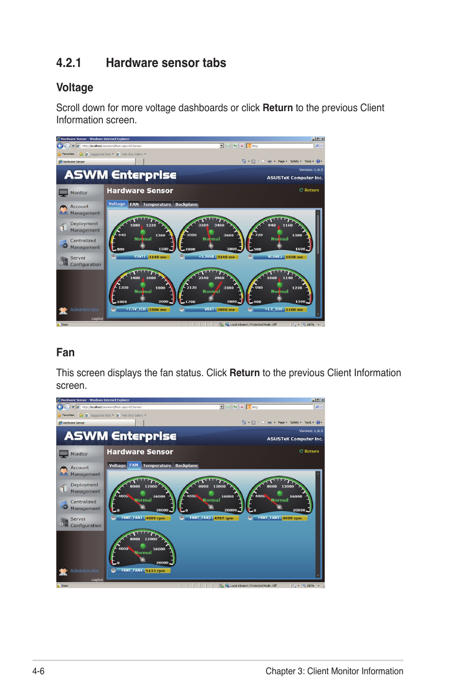 1 hardware sensor tabs | Asus ASWM Enterprise System Web-based Management User Manual | Page 54 / 78