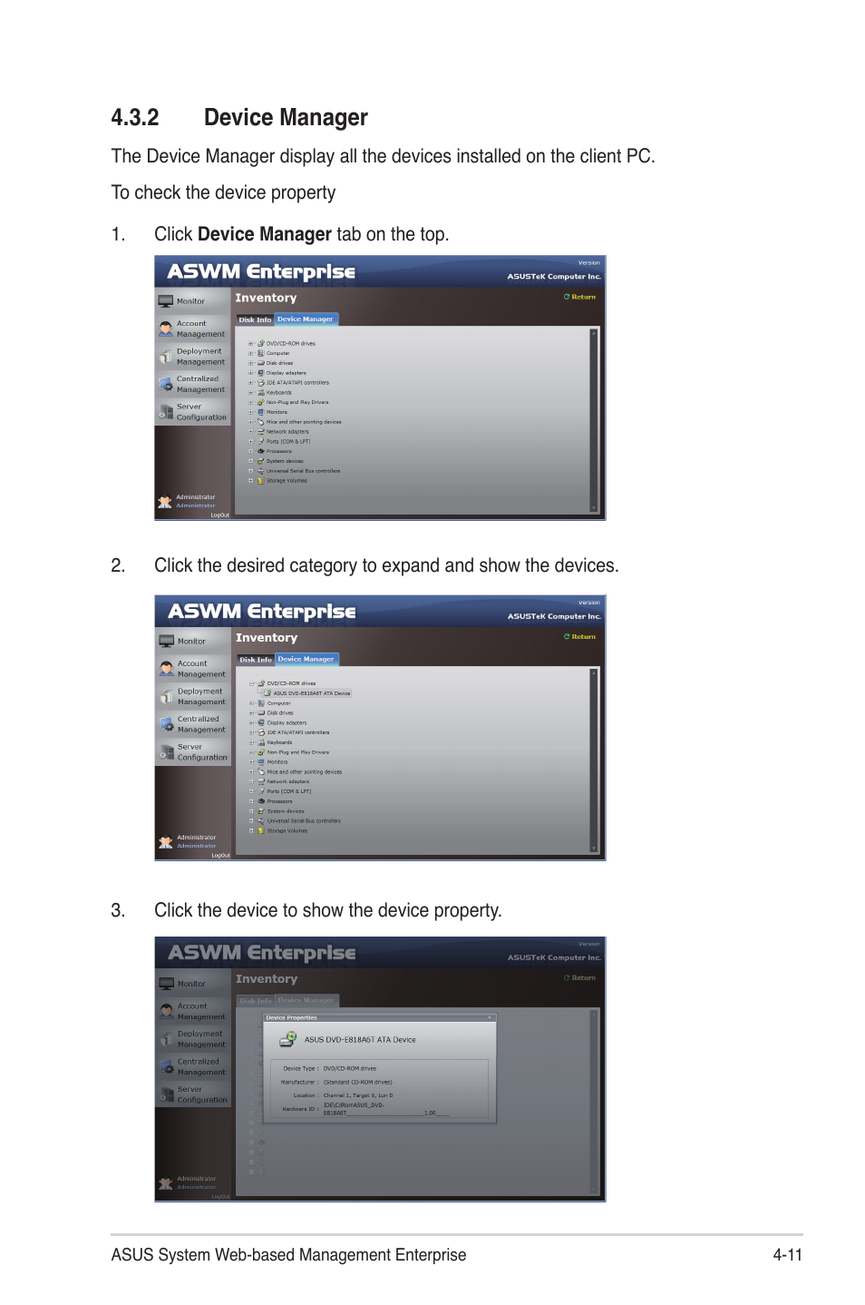 2 device manager | Asus ASWM Enterprise System Web-based Management User Manual | Page 59 / 78