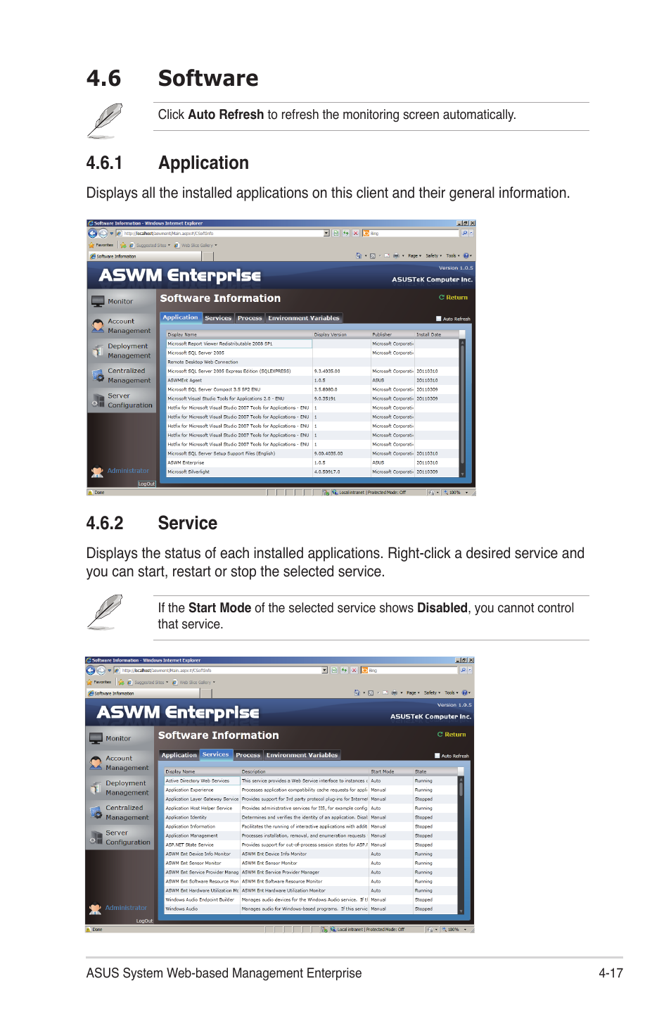 6 software, 1 application, 2 service | Asus ASWM Enterprise System Web-based Management User Manual | Page 65 / 78