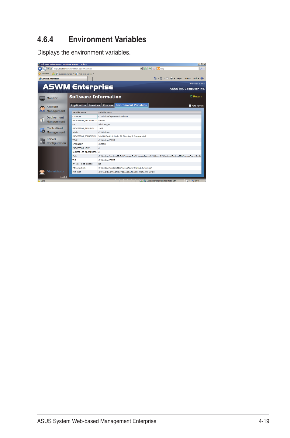 4 environment variables | Asus ASWM Enterprise System Web-based Management User Manual | Page 67 / 78