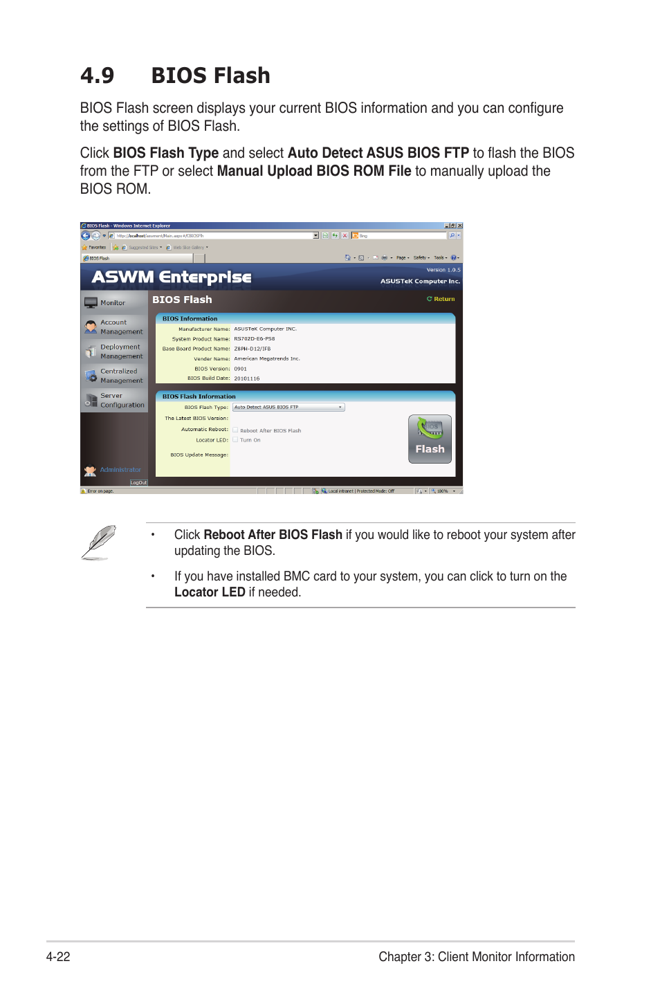 9 bios flash | Asus ASWM Enterprise System Web-based Management User Manual | Page 70 / 78