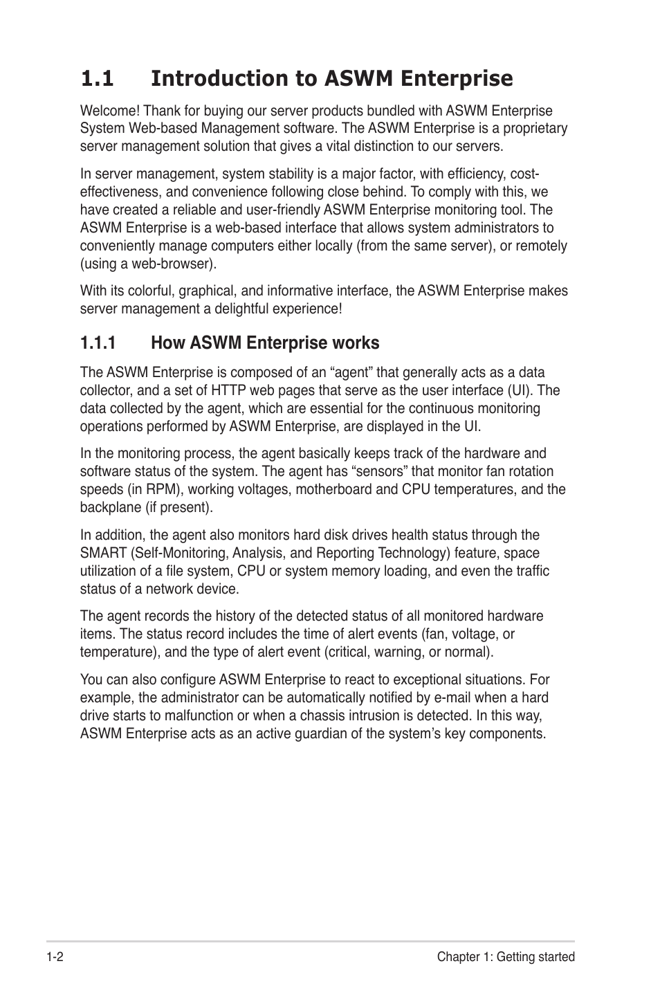1 introduction to aswm enterprise, 1 how aswm enterprise works | Asus ASWM Enterprise System Web-based Management User Manual | Page 8 / 78