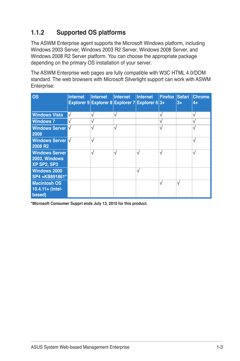 2 supported os platforms | Asus ASWM Enterprise System Web-based Management User Manual | Page 9 / 78
