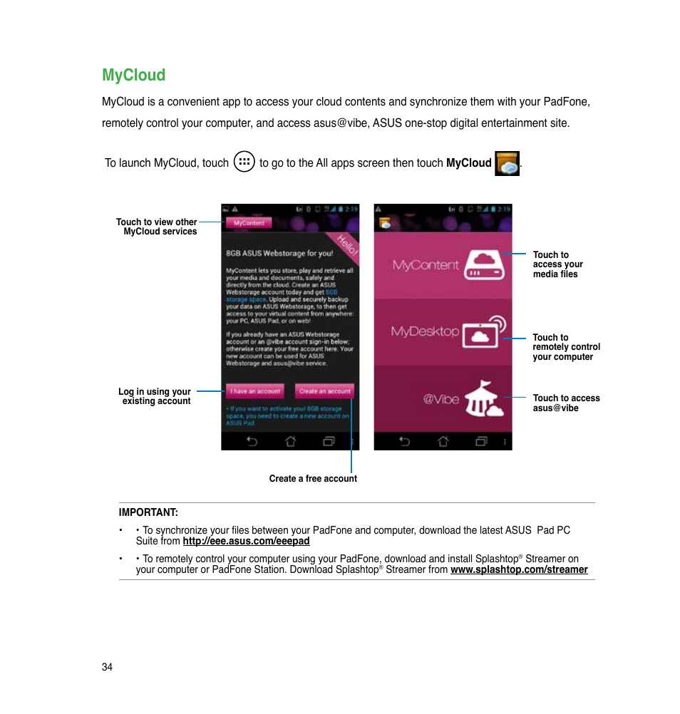 Mycloud | Asus PadFone User Manual | Page 34 / 106