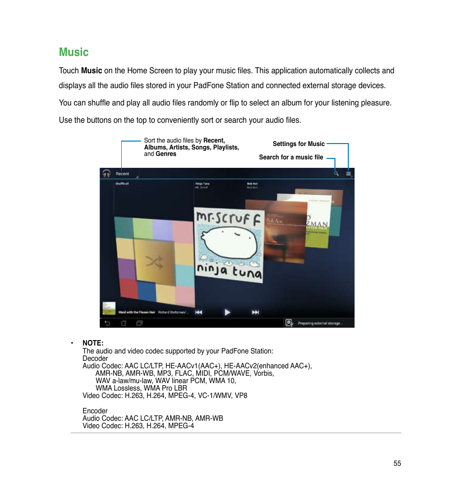 Music | Asus PadFone User Manual | Page 55 / 106