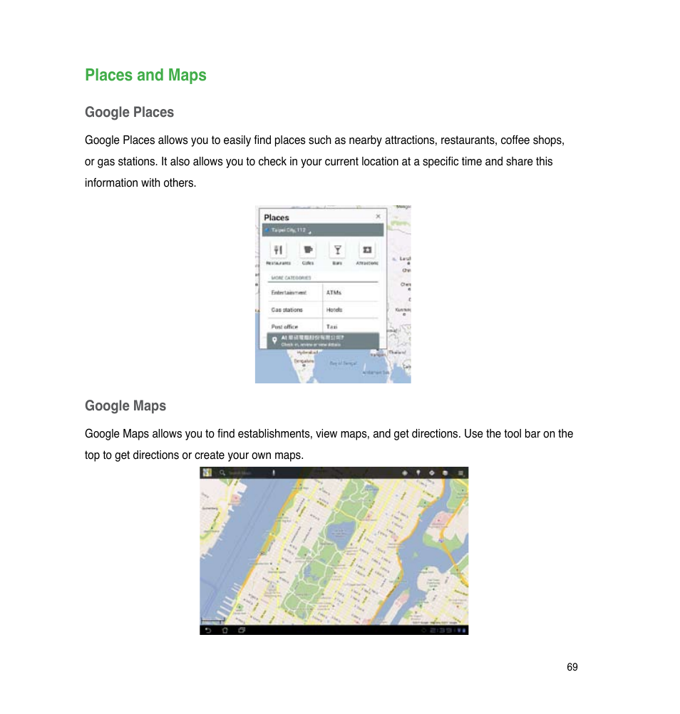 Places and maps | Asus PadFone User Manual | Page 69 / 106