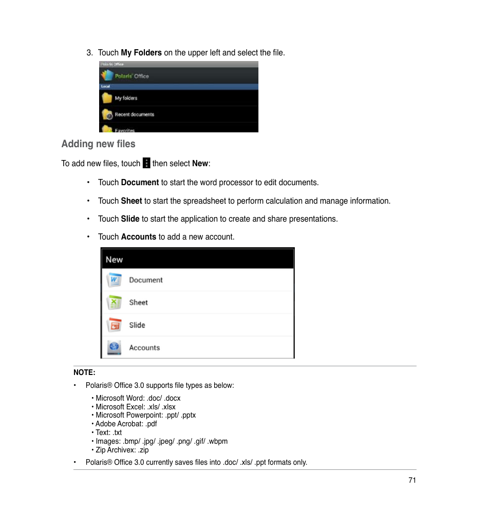 Adding new files | Asus PadFone User Manual | Page 71 / 106