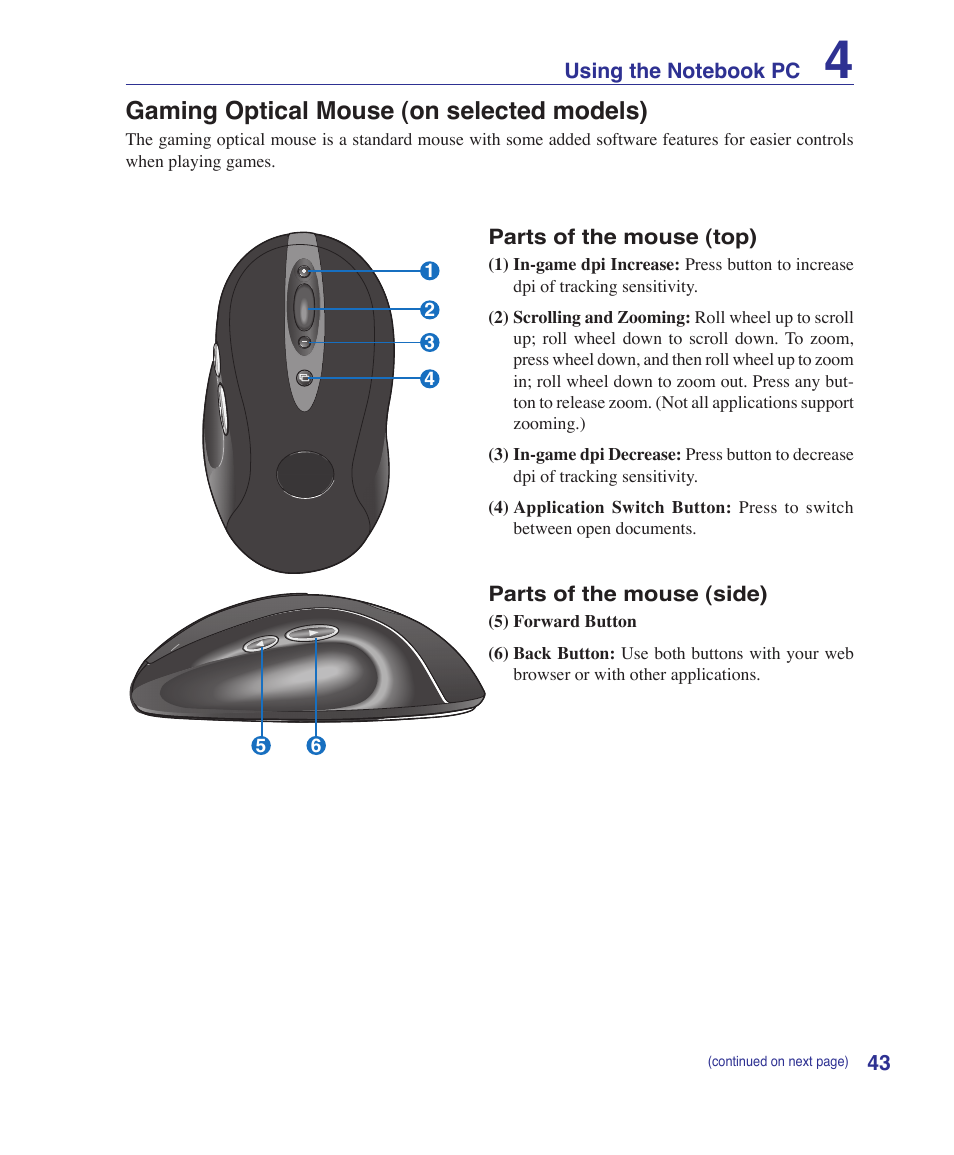 Gaming optical mouse (on selected models) | Asus G1S User Manual | Page 43 / 89