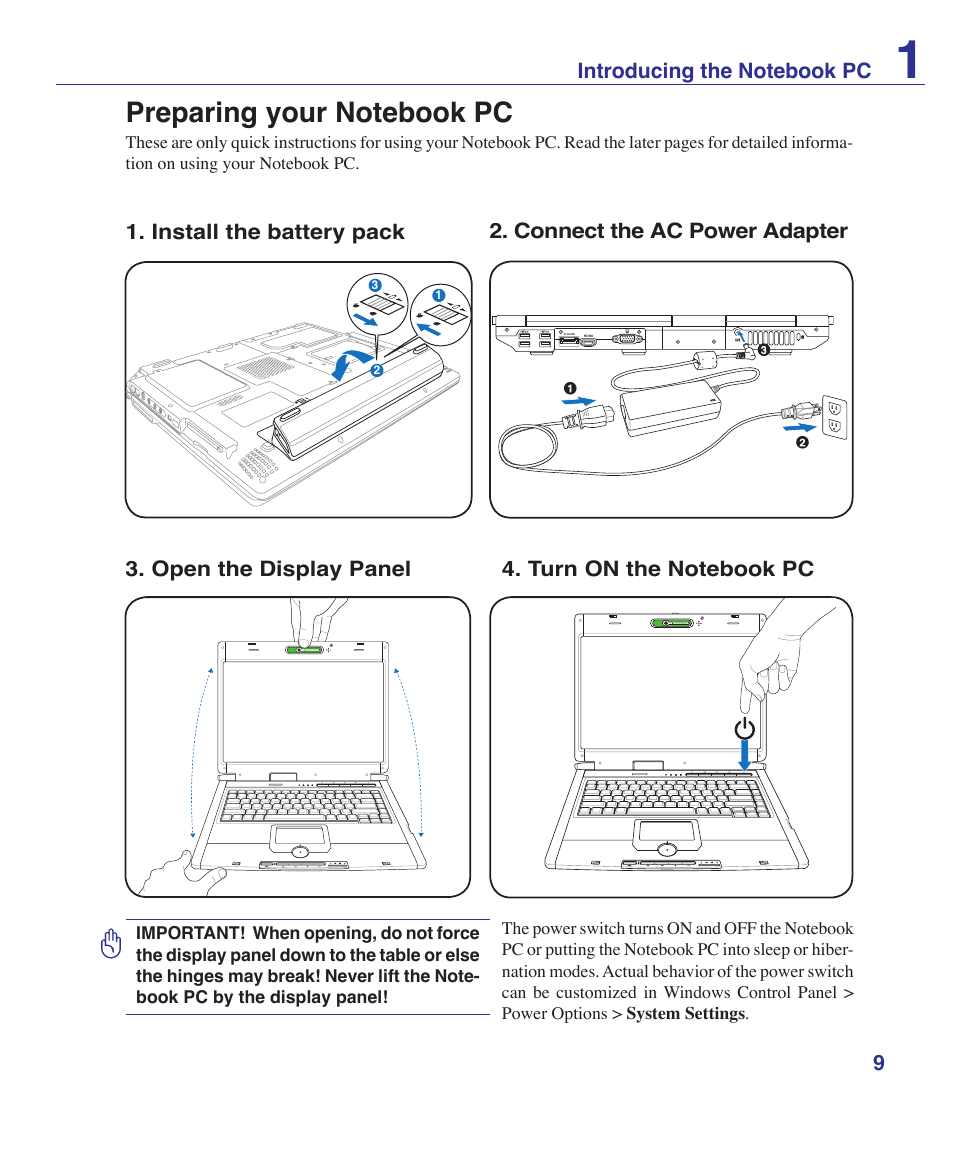 Preparing your notebook pc | Asus G1S User Manual | Page 9 / 89