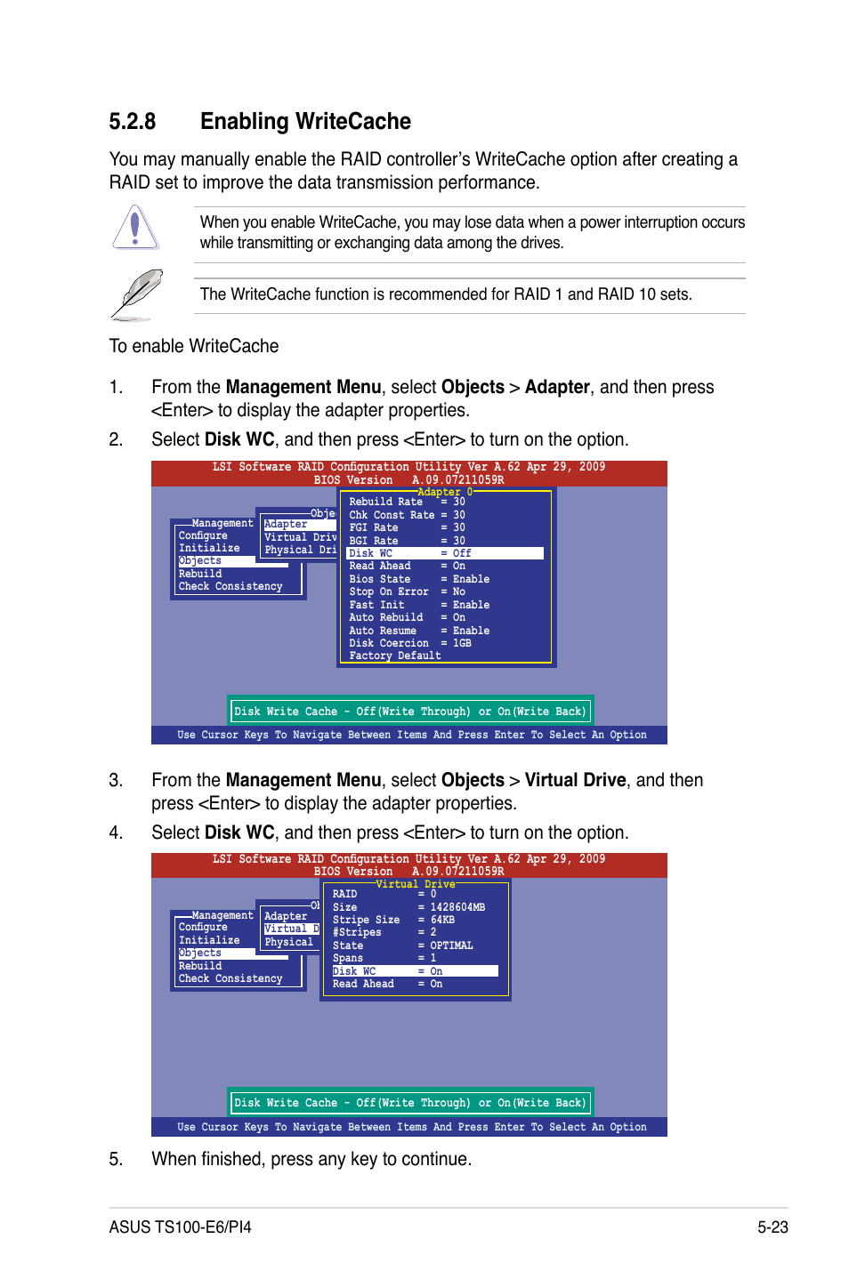 8 enabling writecache, Enabling writecache -23 | Asus TS100-E6/PI4 User Manual | Page 113 / 148