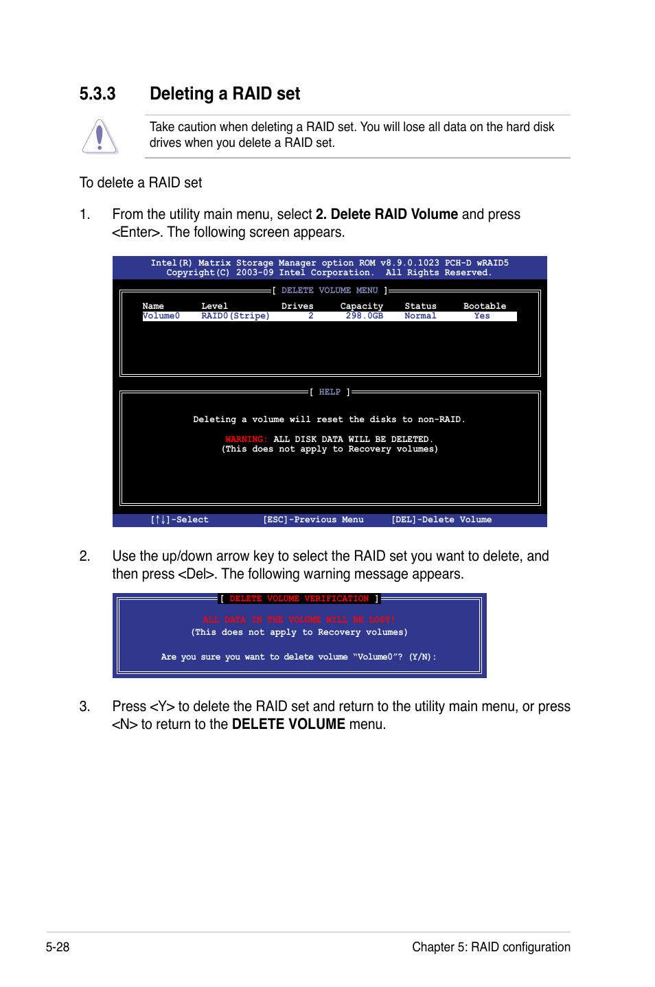 3 deleting a raid set, Deleting a raid set -28 | Asus TS100-E6/PI4 User Manual | Page 118 / 148
