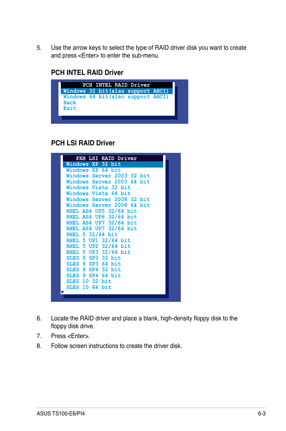 Pch intel raid driver pch lsi raid driver | Asus TS100-E6/PI4 User Manual | Page 127 / 148