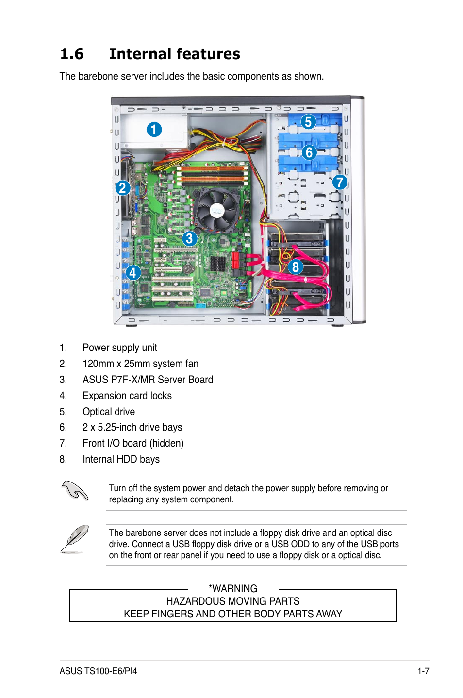 6 internal features, Internal features -7 | Asus TS100-E6/PI4 User Manual | Page 17 / 148