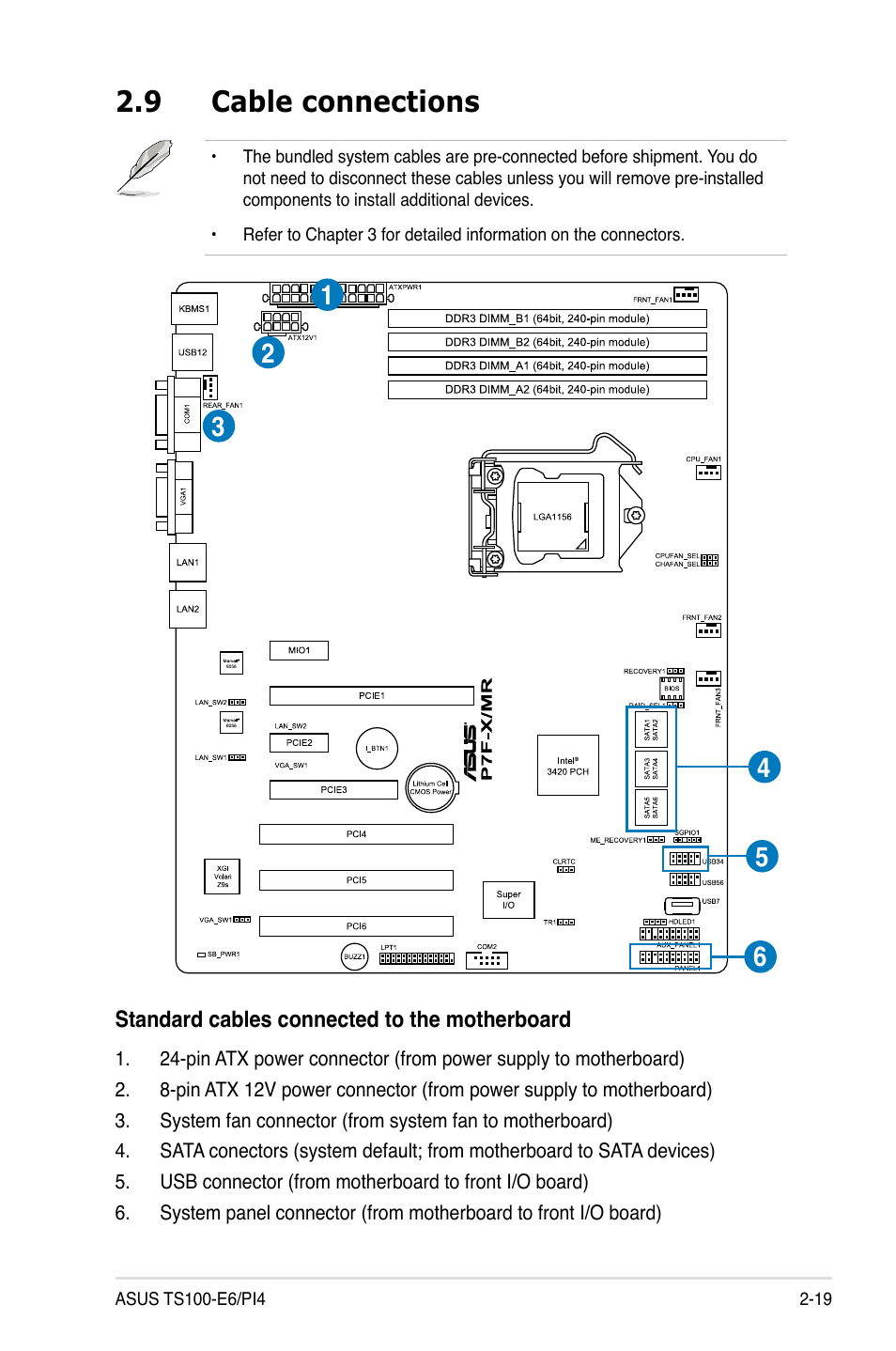 9 cable connections, Cable connections -19 | Asus TS100-E6/PI4 User Manual | Page 37 / 148