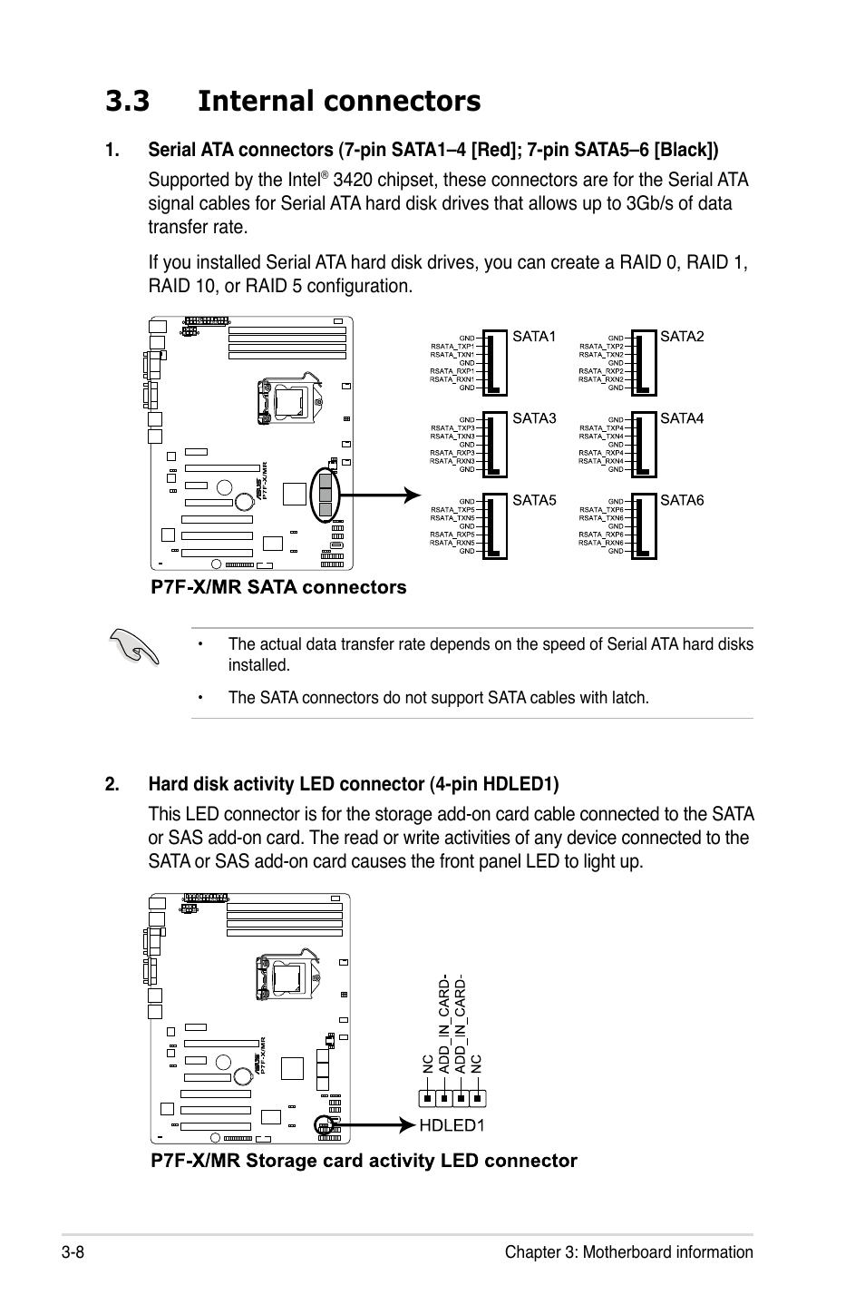 3 internal connectors, Internal connectors -8 | Asus TS100-E6/PI4 User Manual | Page 46 / 148