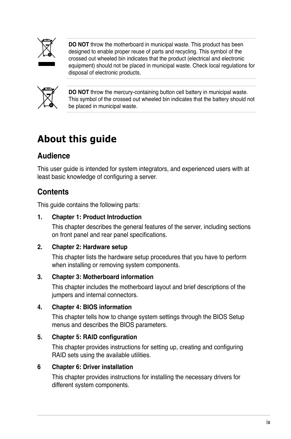 Asus TS100-E6/PI4 User Manual | Page 9 / 148