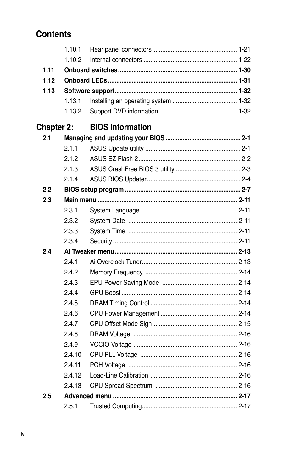 Asus P8H67-M User Manual | Page 4 / 76