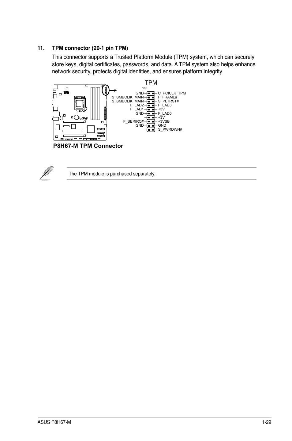 P8h67-m tpm connector | Asus P8H67-M User Manual | Page 41 / 76