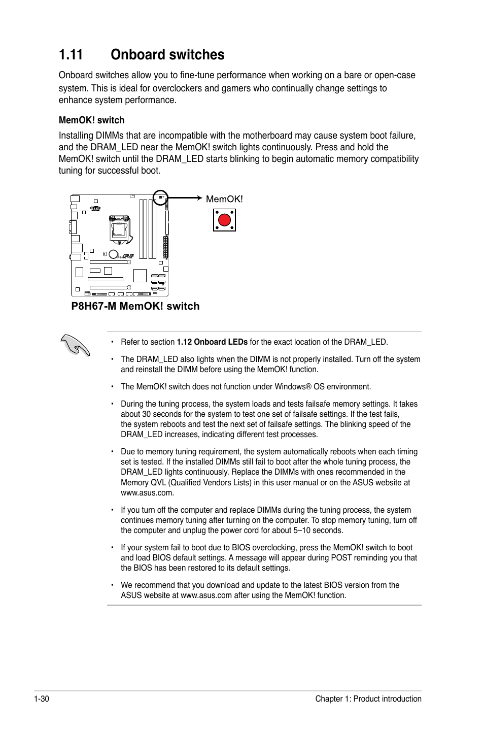 11 onboard switches | Asus P8H67-M User Manual | Page 42 / 76