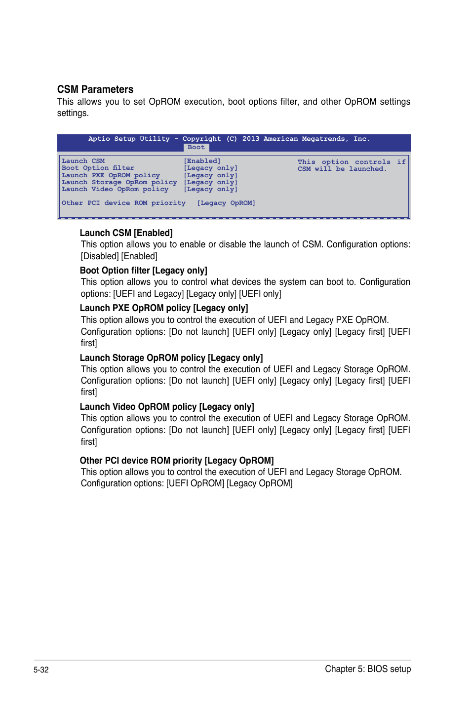 Csm parameters | Asus RS100-E8-PI2 User Manual | Page 102 / 158