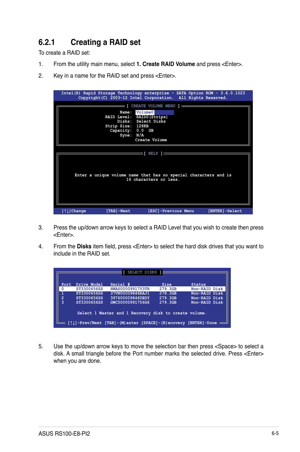 1 creating a raid set, Creating a raid set -5 | Asus RS100-E8-PI2 User Manual | Page 113 / 158