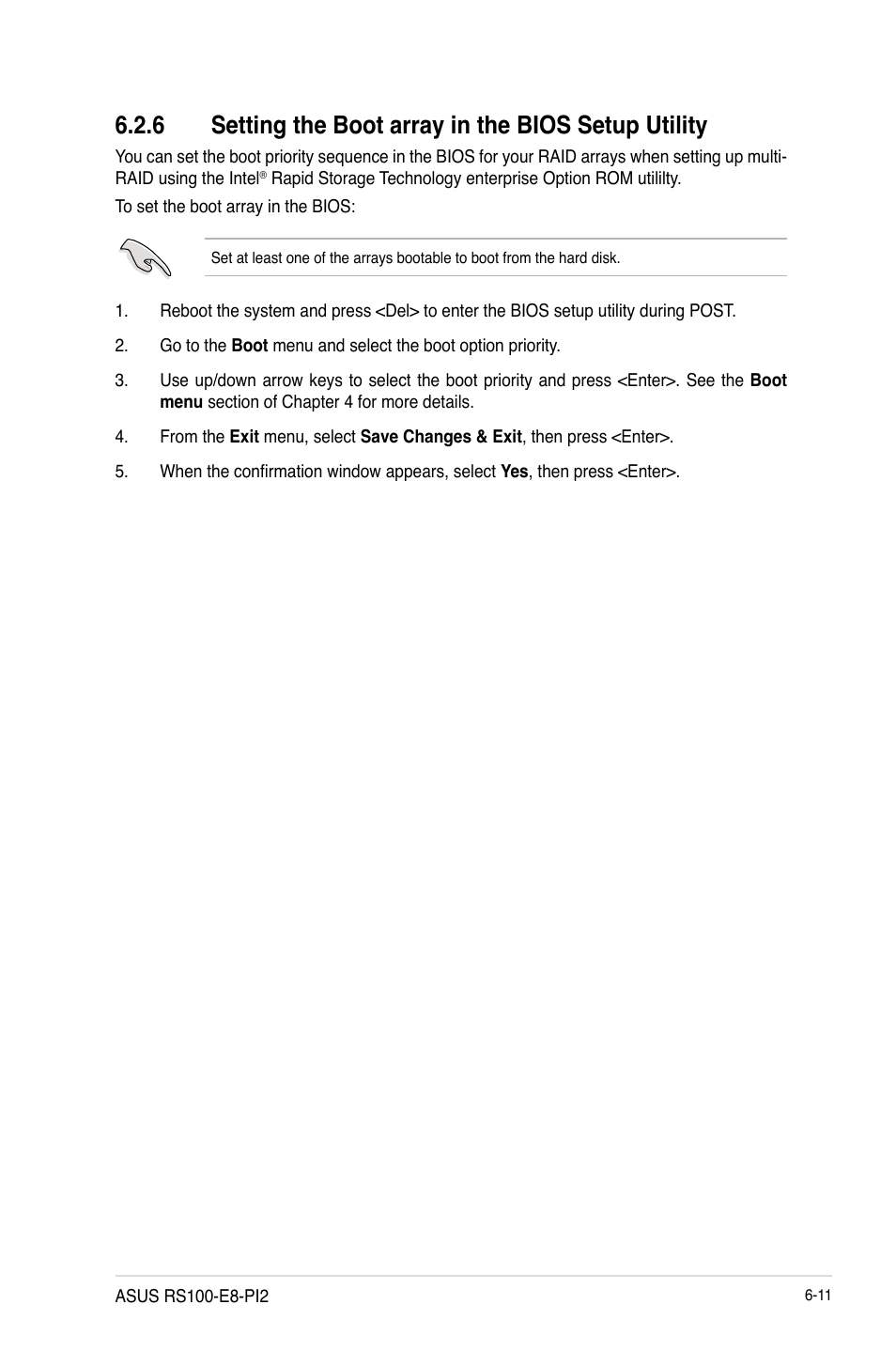 6 setting the boot array in the bios setup utility | Asus RS100-E8-PI2 User Manual | Page 119 / 158