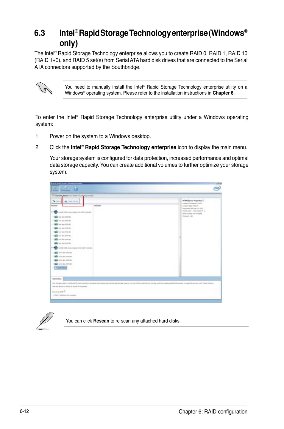 Intel, Rapid storage technology enterprise (windows, Only) -12 | 3 intel, Only) | Asus RS100-E8-PI2 User Manual | Page 120 / 158