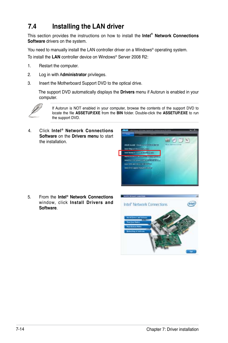 4 installing the lan driver, Installing the lan driver -14 | Asus RS100-E8-PI2 User Manual | Page 140 / 158