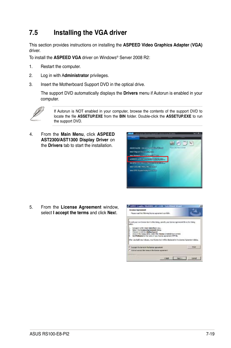 5 installing the vga driver, Installing the vga driver -19 | Asus RS100-E8-PI2 User Manual | Page 145 / 158