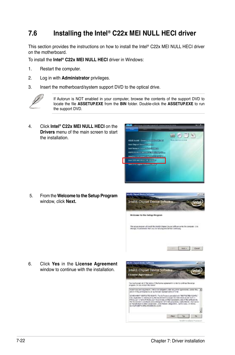 6 installing the intel® c22x mei null heci driver, Installing the intel, C22x mei null heci driver -22 | 6 installing the intel, C22x mei null heci driver | Asus RS100-E8-PI2 User Manual | Page 148 / 158