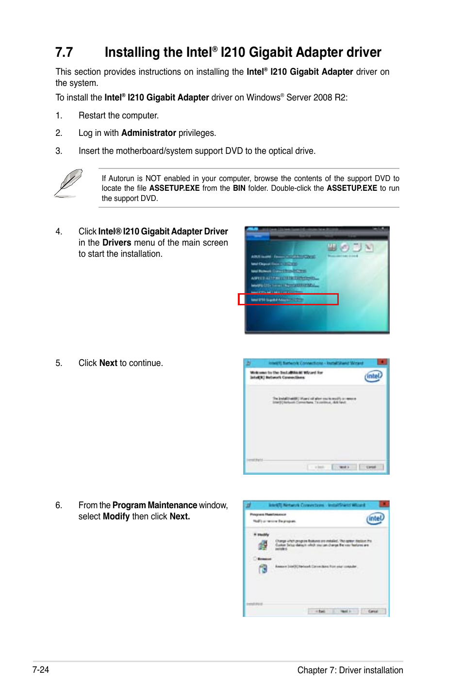 Installing the intel, I210 gigabit adapter driver -24, 7 installing the intel | I210 gigabit adapter driver | Asus RS100-E8-PI2 User Manual | Page 150 / 158