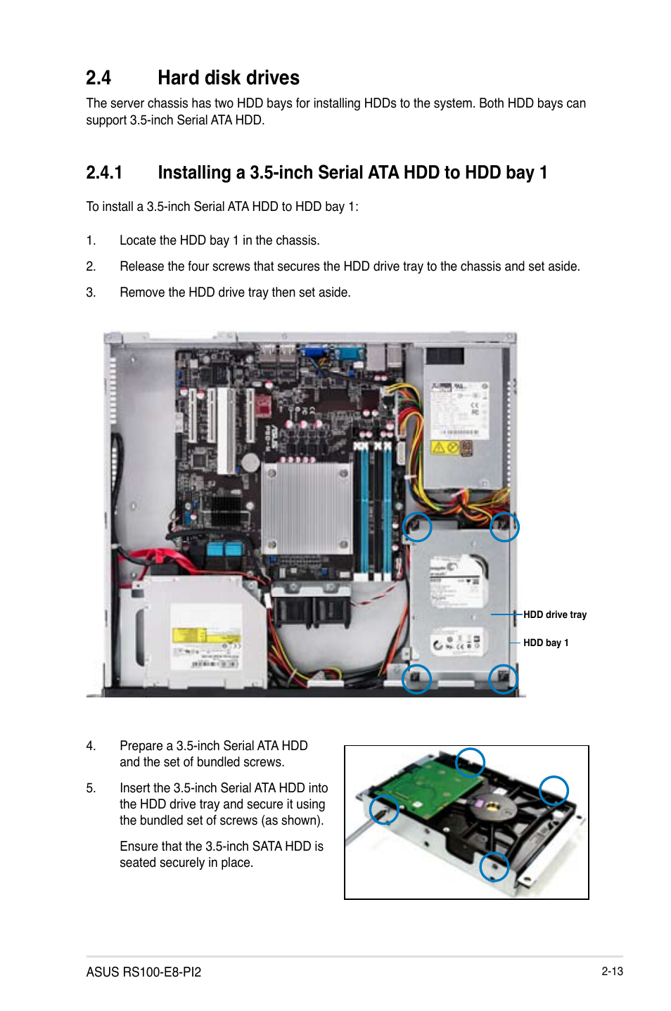 4 hard disk drives, Hard disk drives -13 2.4.1 | Asus RS100-E8-PI2 User Manual | Page 31 / 158