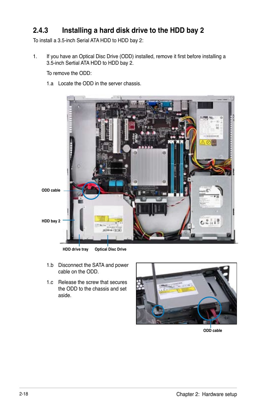 3 installing a hard disk drive to the hdd bay 2, Installing a hard disk drive to the hdd bay 2 -18 | Asus RS100-E8-PI2 User Manual | Page 36 / 158