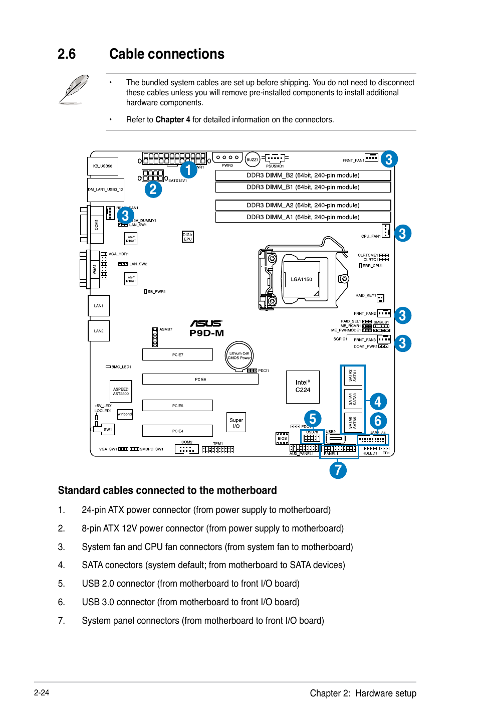 6 cable connections, Cable connections -24 | Asus RS100-E8-PI2 User Manual | Page 42 / 158