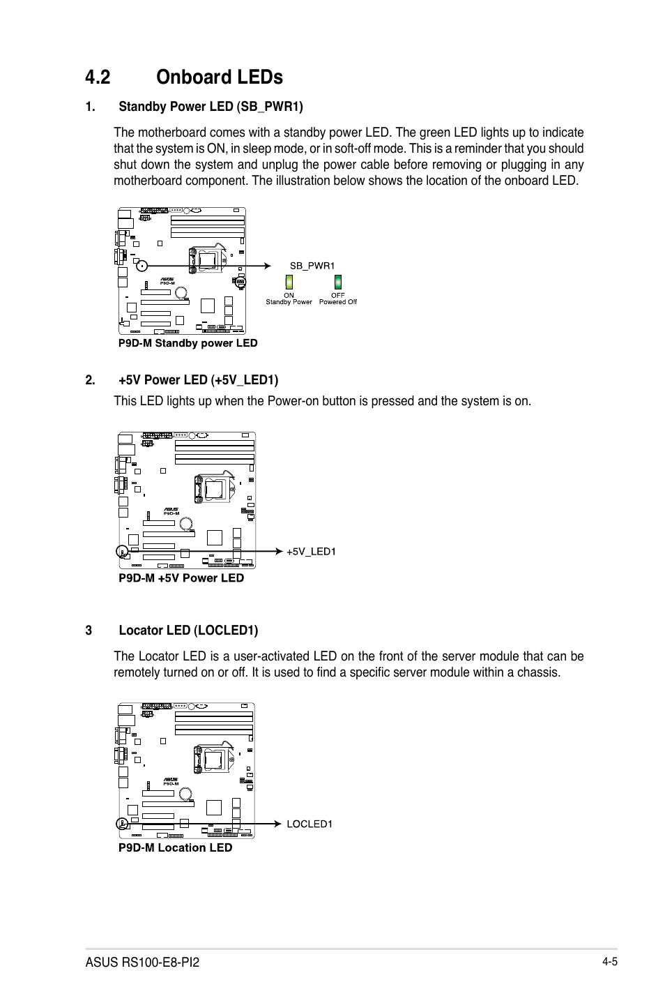 2 onboard leds, Onboard leds -5 | Asus RS100-E8-PI2 User Manual | Page 57 / 158