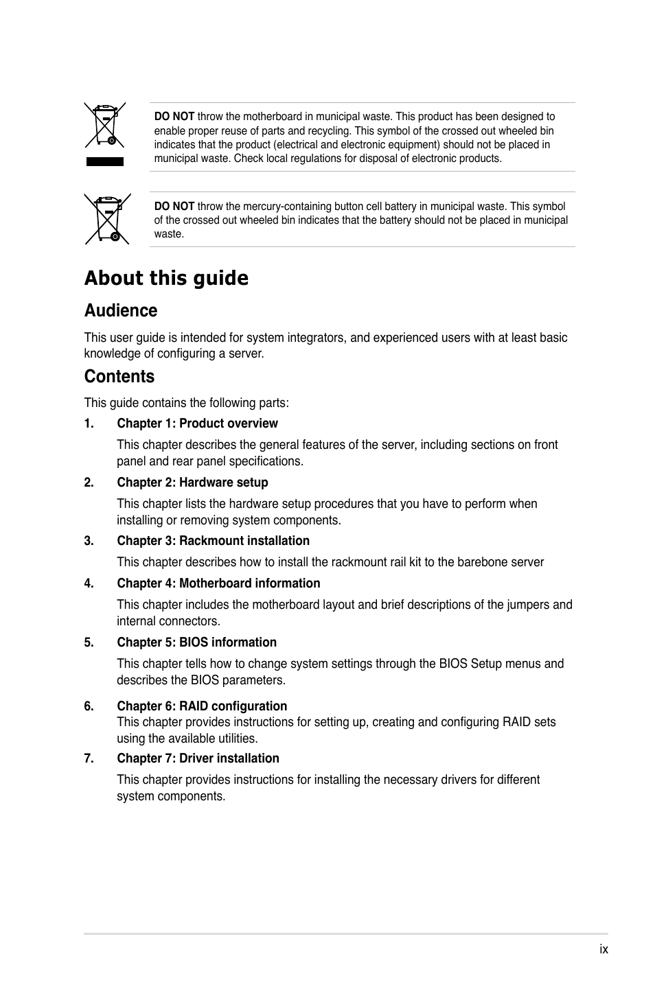 Asus RS100-E8-PI2 User Manual | Page 9 / 158