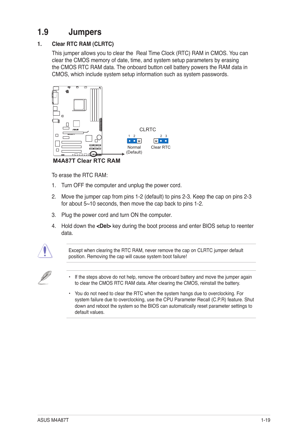 9 jumpers, Jumpers -19 | Asus M4A87T User Manual | Page 31 / 72