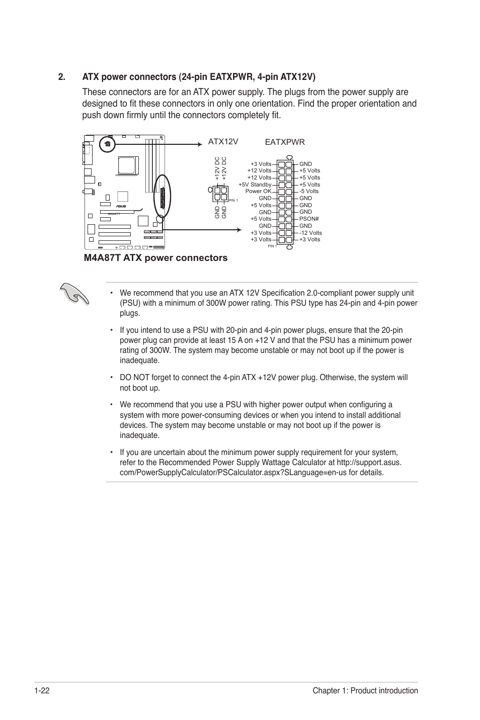 M4a87t atx power connectors | Asus M4A87T User Manual | Page 34 / 72