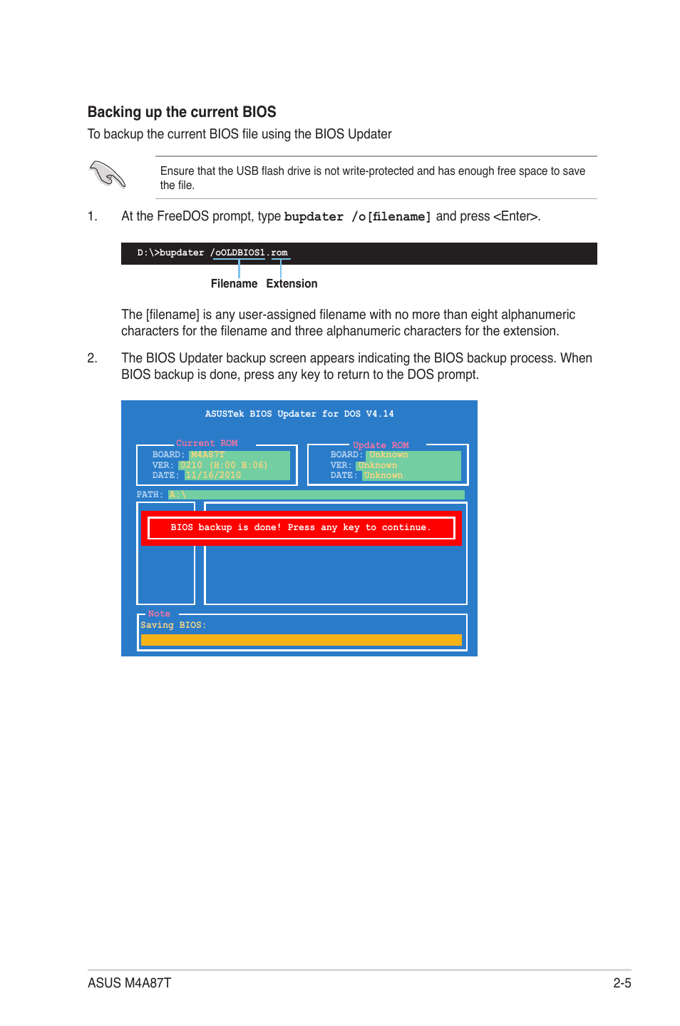 Backing up the current bios | Asus M4A87T User Manual | Page 47 / 72