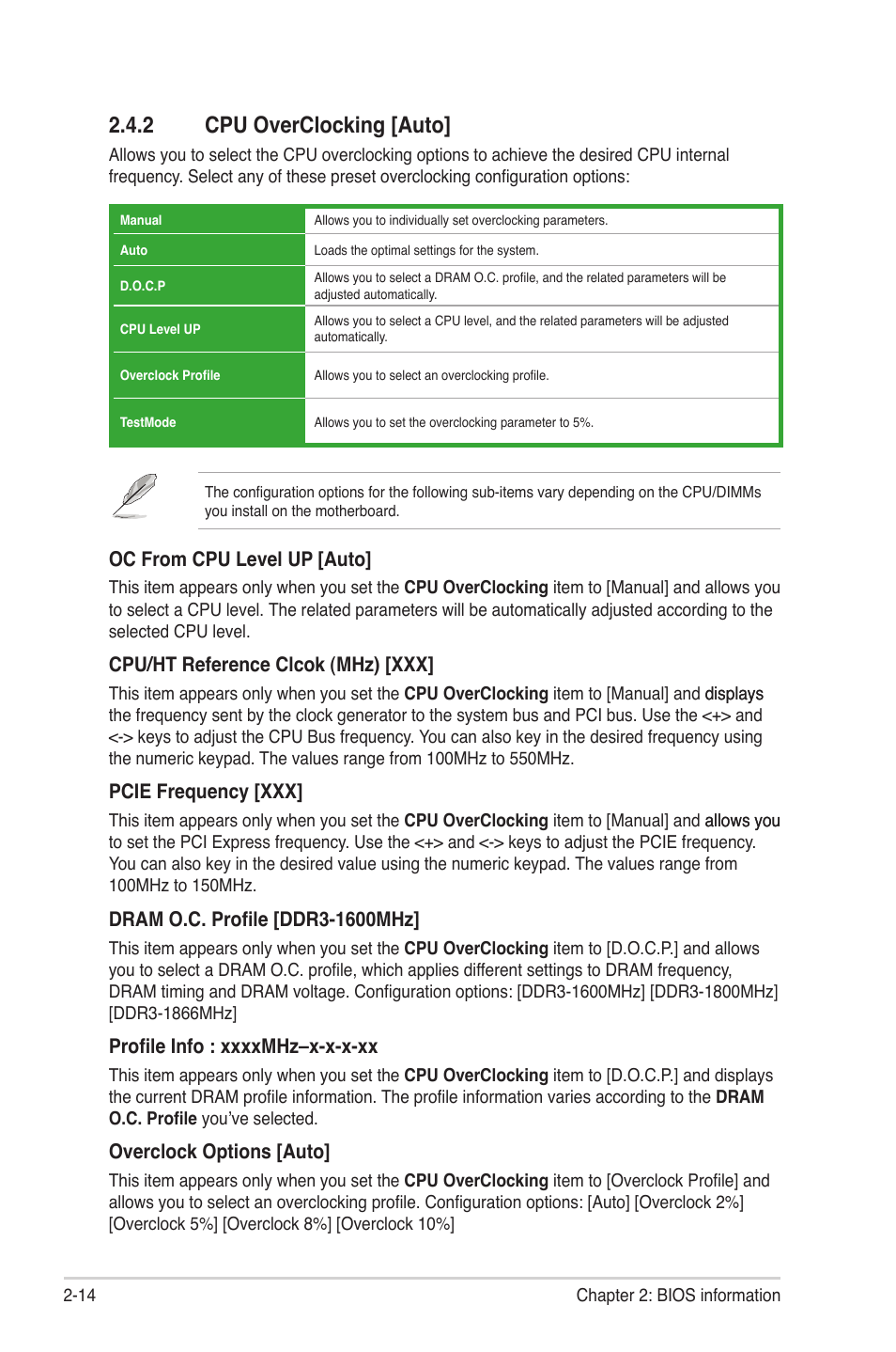 2 cpu overclocking [auto, Cpu overclocking [auto] -14 | Asus M4A87T User Manual | Page 56 / 72