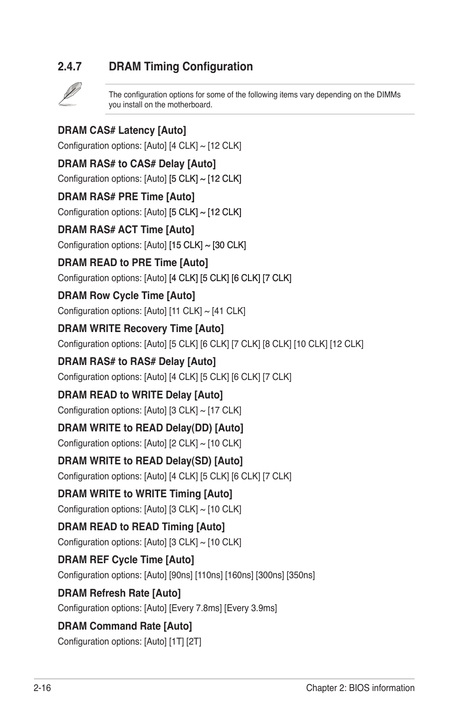 7 dram timing configuration, Dram timing configuration -16 | Asus M4A87T User Manual | Page 58 / 72