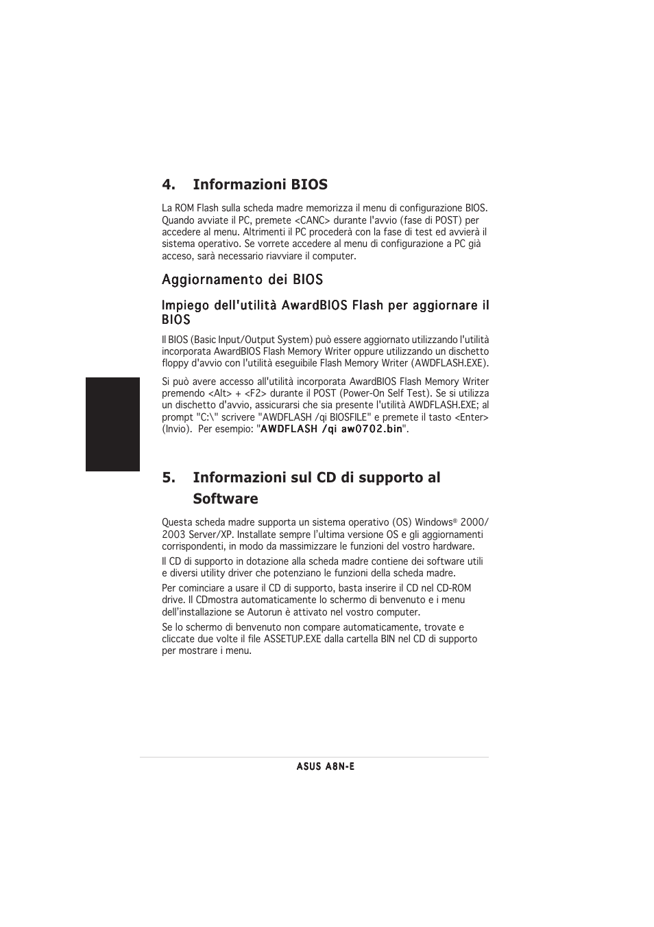 Informazioni bios, Informazioni sul cd di supporto al software | Asus A8N-E User Manual | Page 10 / 20