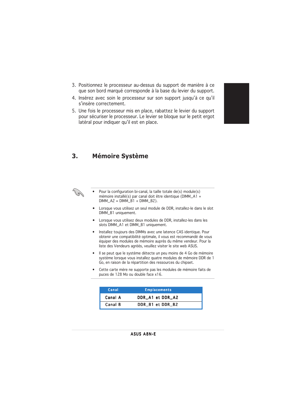 Mémoire système, Fran ç ais | Asus A8N-E User Manual | Page 3 / 20