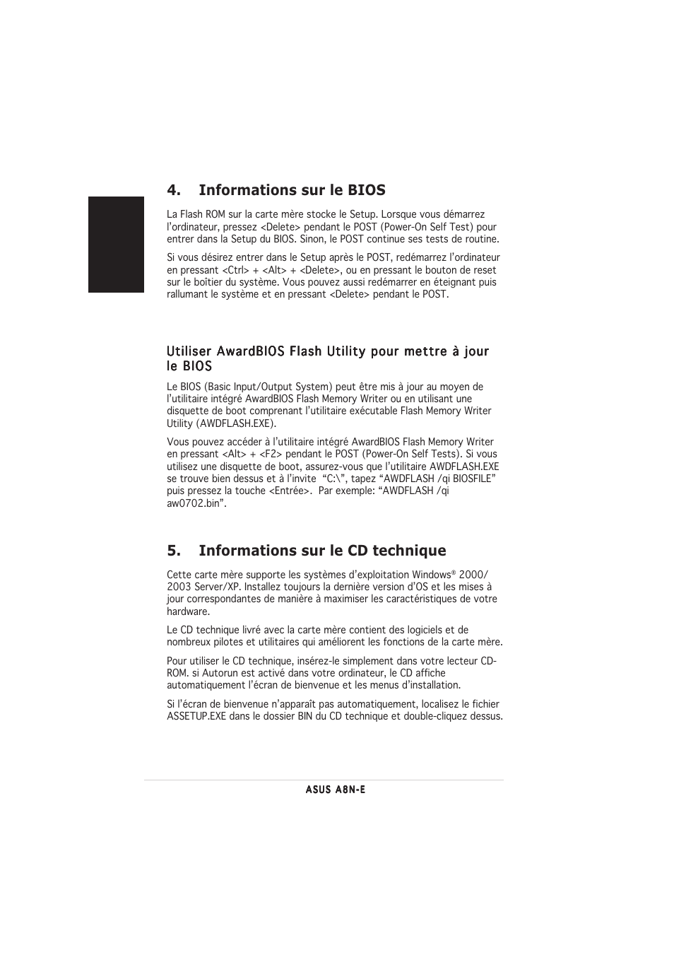 Informations sur le bios, Informations sur le cd technique, Mettre à jour le bios | Asus A8N-E User Manual | Page 4 / 20