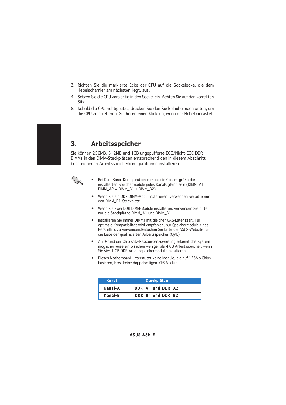 Arbeitsspeicher, Deutsch | Asus A8N-E User Manual | Page 6 / 20