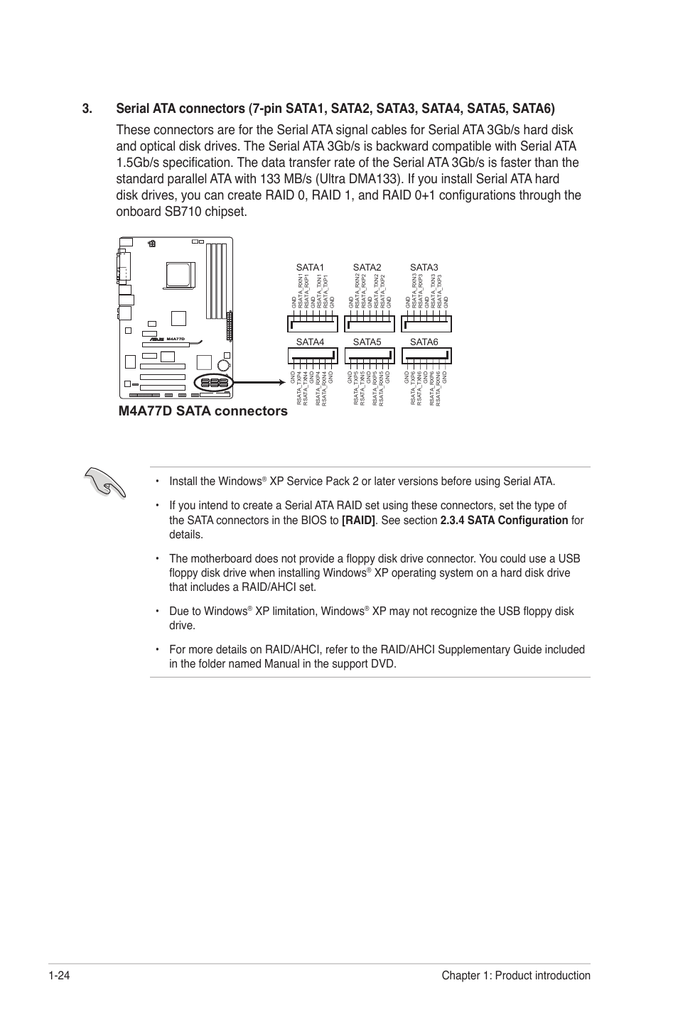 M4a77d sata connectors, Install the windows, Xp limitation, windows | Asus M4A77D User Manual | Page 34 / 62