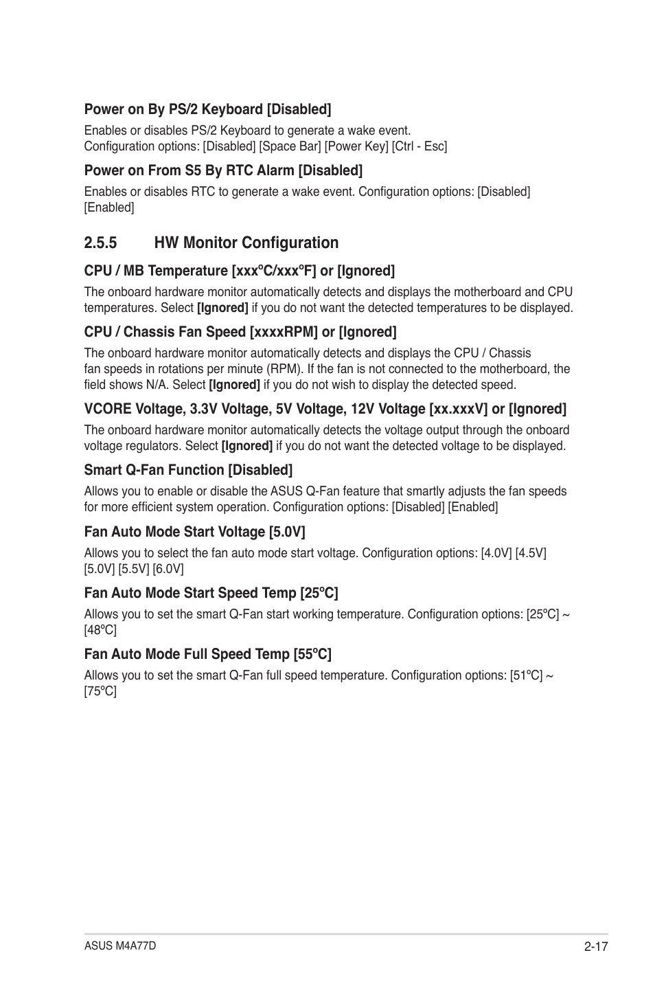 5 hw monitor configuration, Hw monitor configuration -17 | Asus M4A77D User Manual | Page 57 / 62