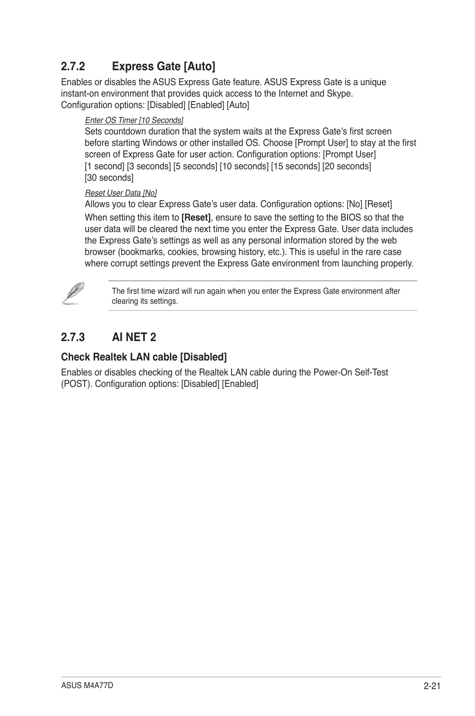 2 express gate [auto, 3 ai net 2, Express gate -21 | Ai net 2 -21 | Asus M4A77D User Manual | Page 61 / 62