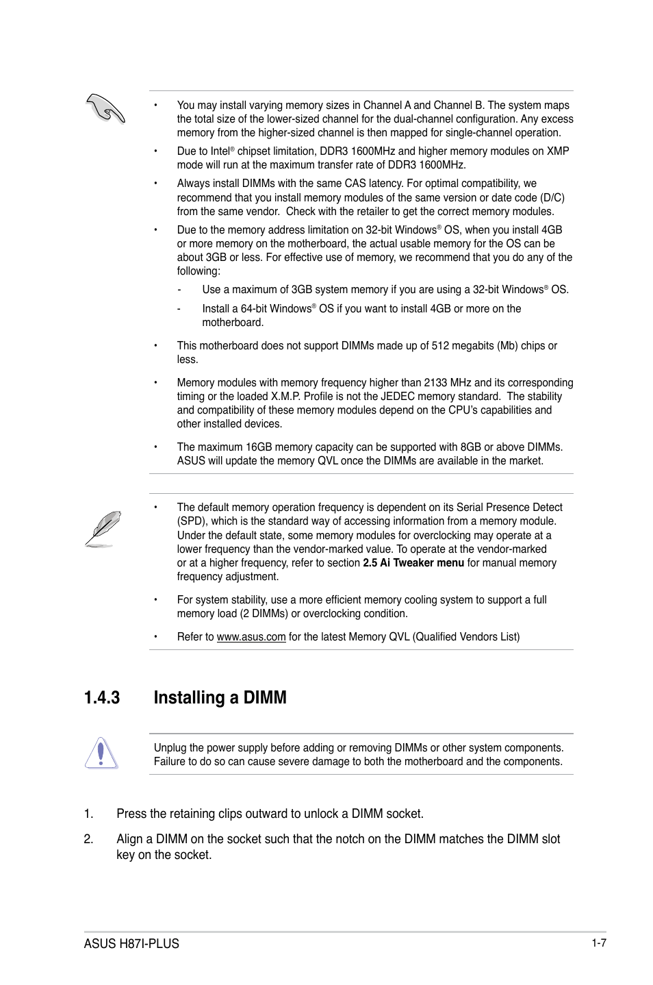 3 installing a dimm | Asus H87I-PLUS User Manual | Page 15 / 74